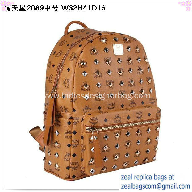 High Quality Replica Hot Sale MCM Stark Studded Medium Backpack MC2089 Wheat - Click Image to Close